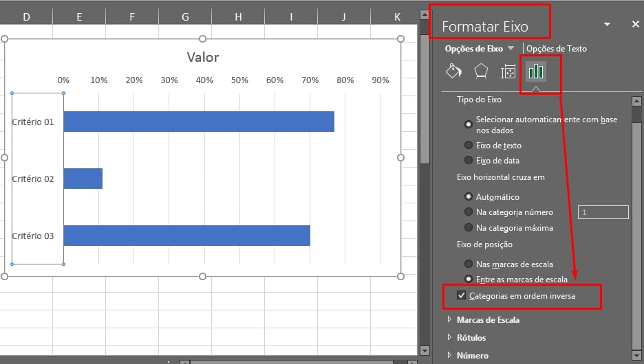 Gráfico de Barras Agrupadas Com Eixo Invertido no Excel, categorias em ordem inversa