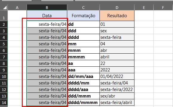 Formatações de Datas no Excel, resultado personalizado