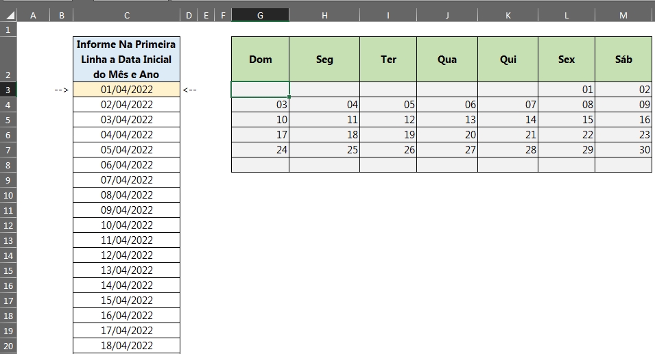 Fórmulas e Lista de Datas no Excel