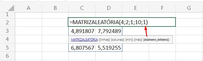Função MATRIZALEATÓRIA no Excel, número 1