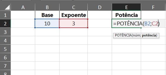 Função POTÊNCIA no Excel, sintaxe potência