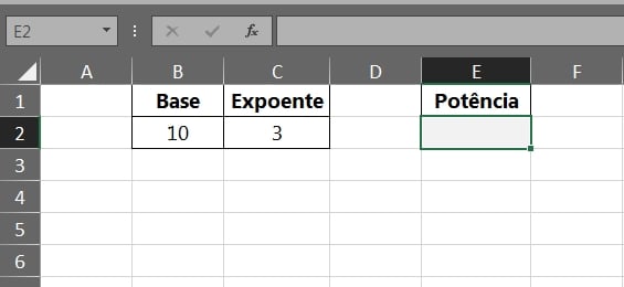 Função POTÊNCIA no Excel