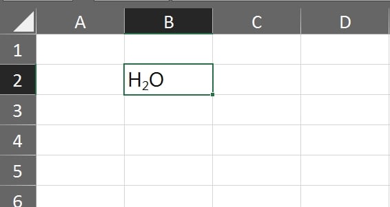 Inserir o H2o no Excel, resultado subscrito