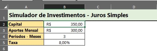 Juros Simples para Tabela Investimentos no Excel