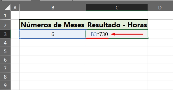 Meses Para Horas no Excel, multiplicação