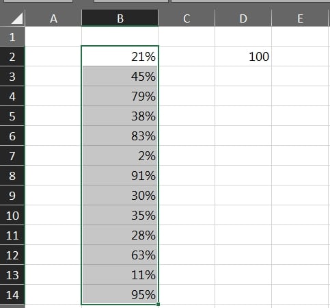 Números em Percentual no Excel, resultado 1