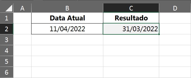 Primeiro Dia do Mês Atual no Excel, resultado 1