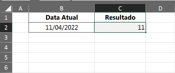 Primeiro Dia do Mês Atual no Excel, resultado de dias