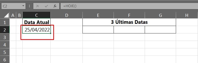 Últimas Datas do Mês no Excel, resultado da função hoje