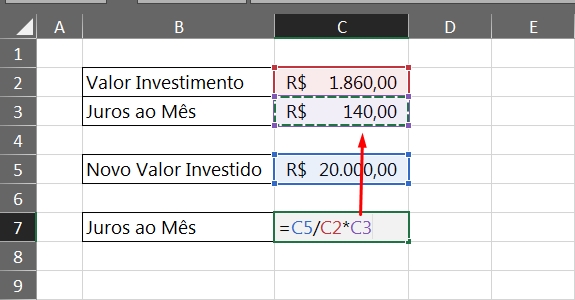 Cálculos de Investimentos no Excel, multiplicação