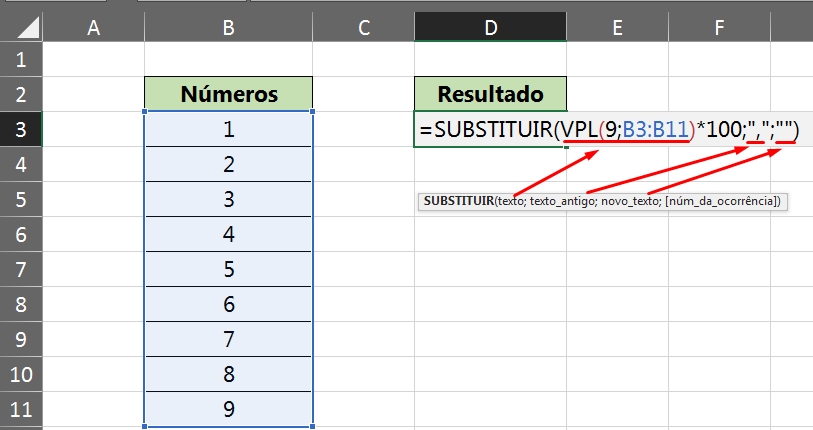 Dígito em Uma Célula no Excel, função substituir