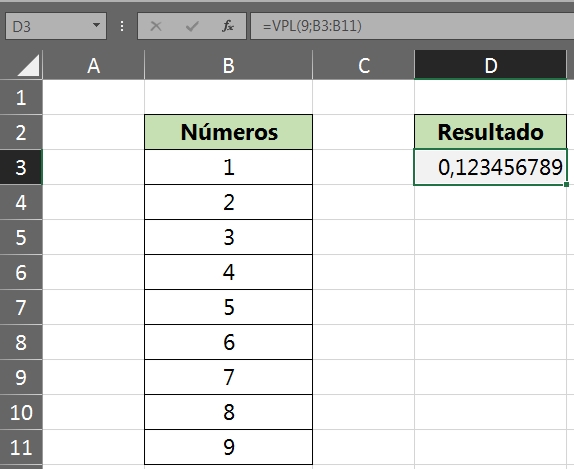 Dígito em Uma Célula no Excel, resultado da função vpl