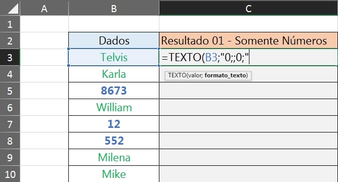 Números e Textos no Excel, função texto segunda sintaxe