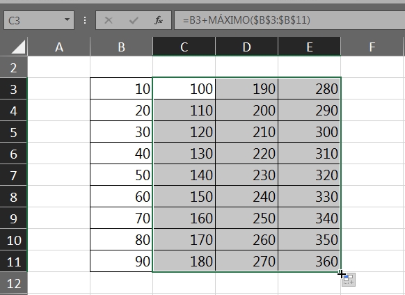 Números em Colunas no Excel, resultado
