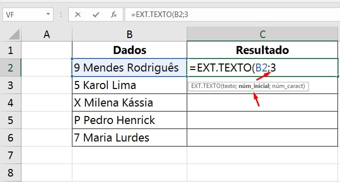 Primeiros Caracteres no Excel, número inicial