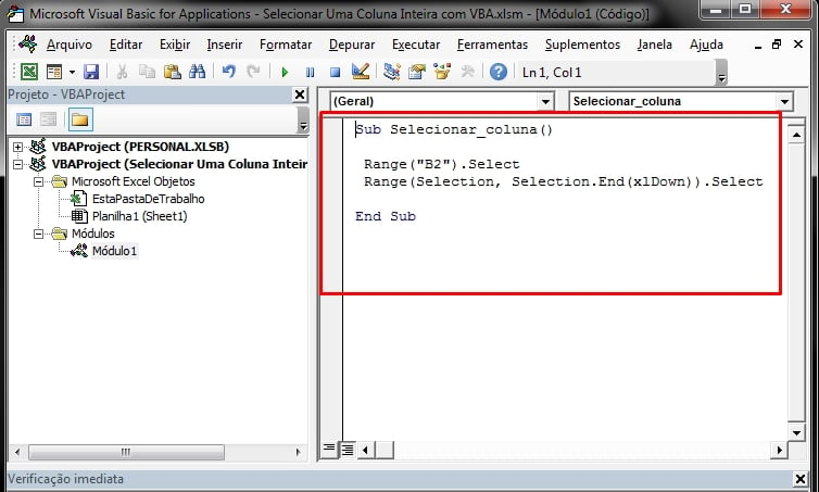 Selecionar Uma Coluna Inteira no VBA