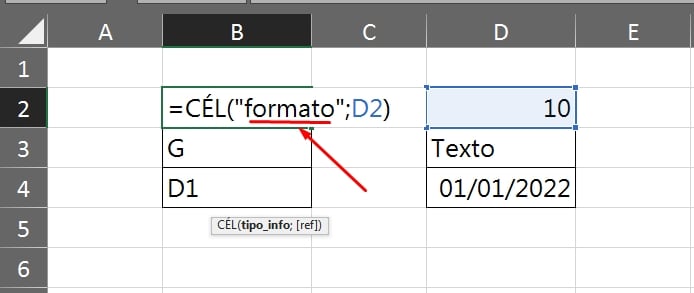 Usar a Função CÉL no Excel, formato