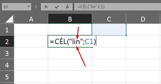 Usar a Função CÉL no Excel, opção lin