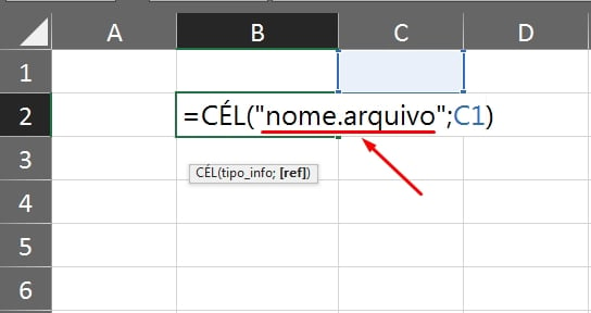 Usar a Função CÉL no Excel, opção nome do arquivo