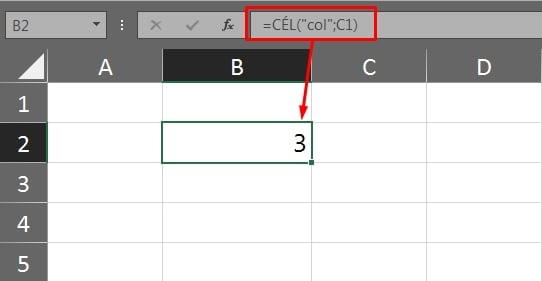 Usar a Função CÉL no Excel, resultado col