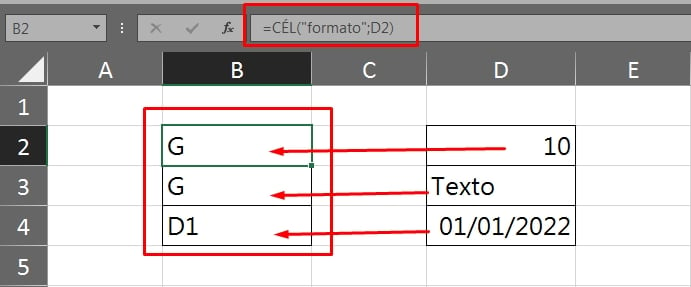 Usar a Função CÉL no Excel, resultado formato