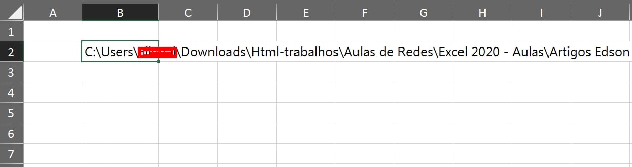 Usar a Função CÉL no Excel, resultado nome do arquivo