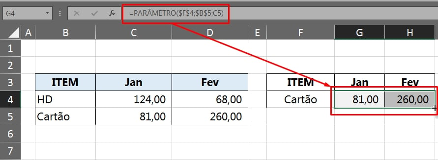 Valor Com a Função Parâmetro no Excel, mais de um resultado