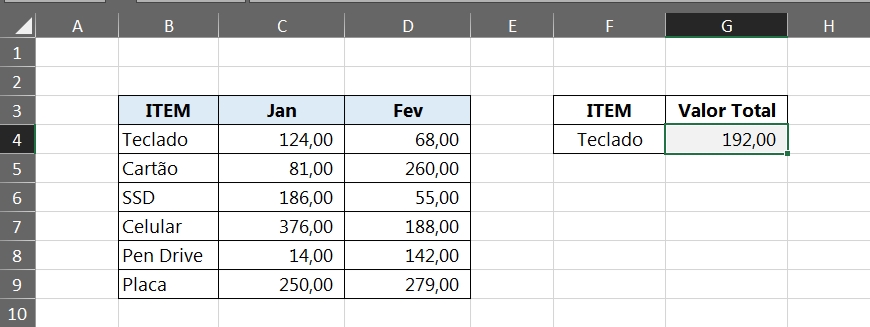 Valores Com a Função Parâmetro no Excel