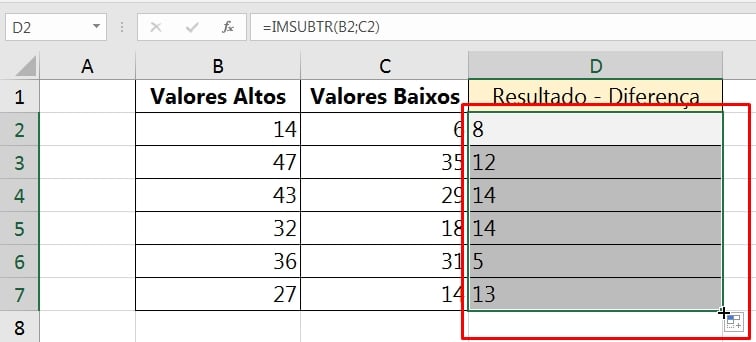 Calcular Amplitude no Excel, resultado da função