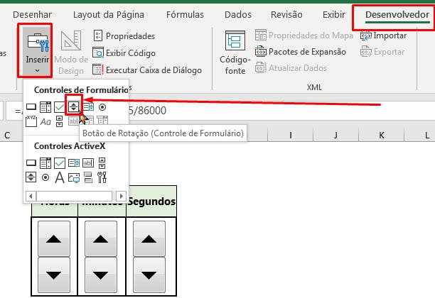 Fazer um Timer no Excel, controle de formulário