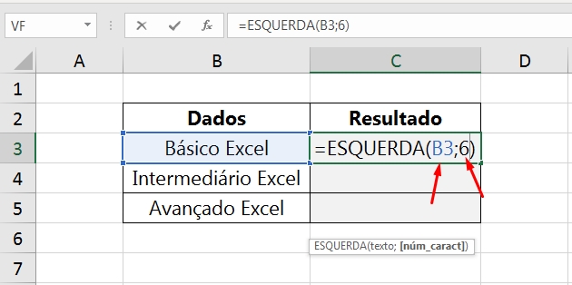 Função Left Excel Português, função esquerda
