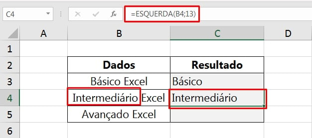 Função Left Excel Português, resultado 2