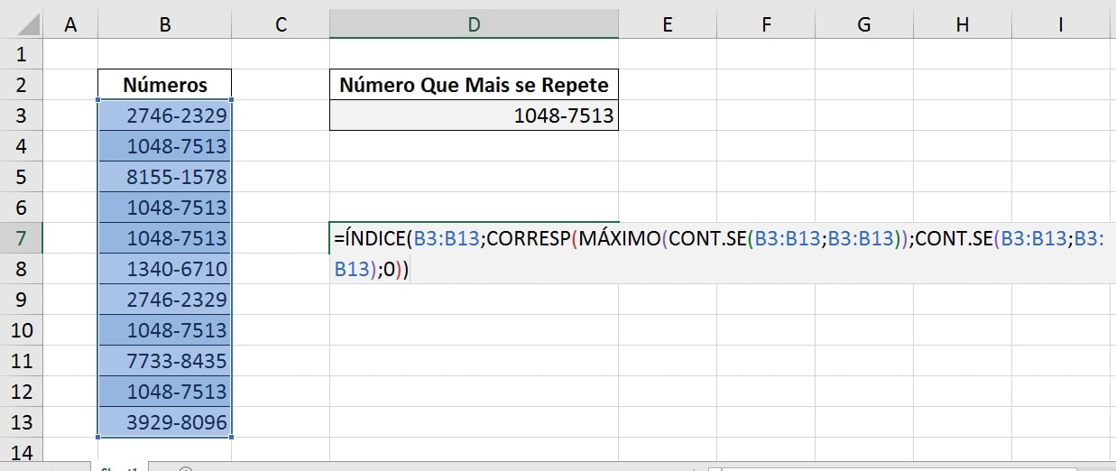 Função MODA no Excel, fórmula