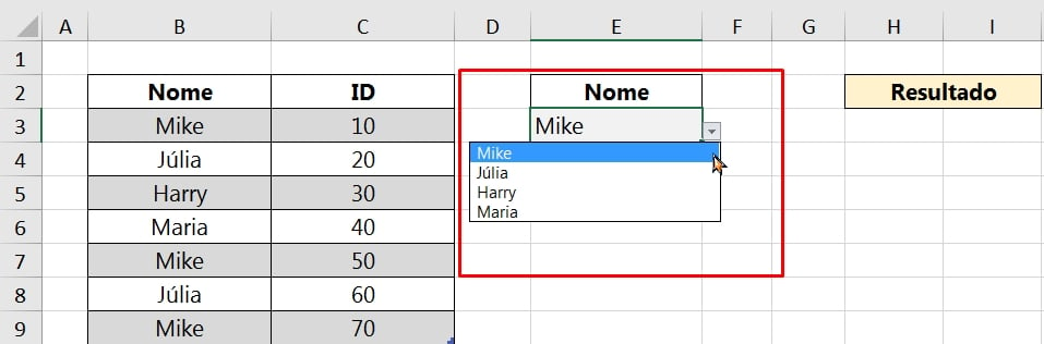 Lista Suspensa no Excel, validação de dados