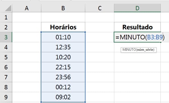 Somar Minutos no Excel, função minuto