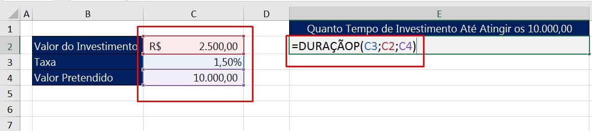 Função DURAÇÃOP no Excel, função