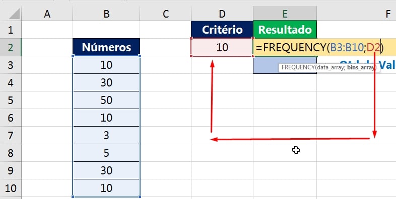 Função FREQUENCY no Excel, segunda sintaxe