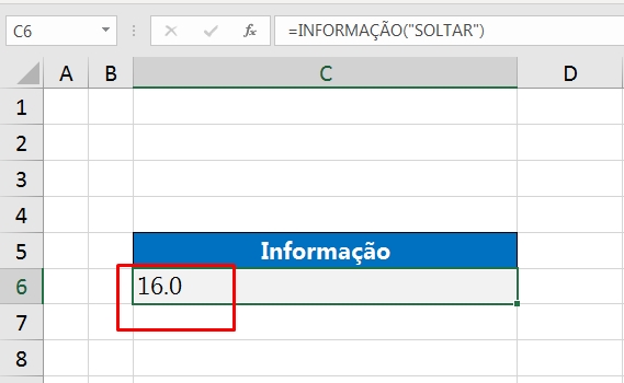 Função INFORMAÇÃO no Excel, resultado