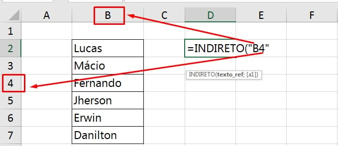 Função Indirect Excel, texto ref