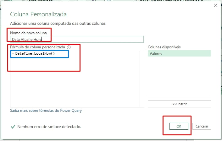 Função Today no Power Query, função