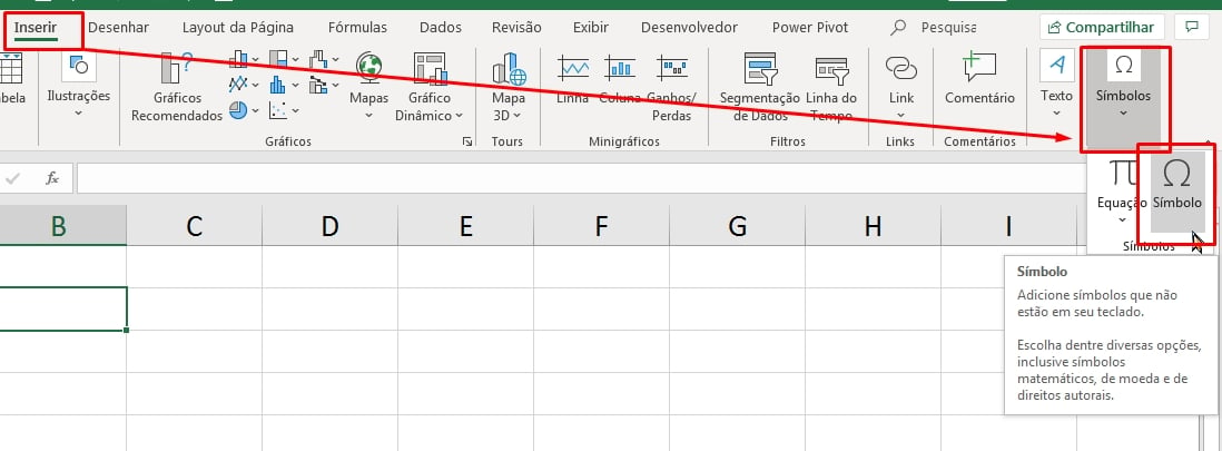 Símbolos no Excel