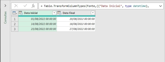 Subtração de Data no Power Query, formato de datas