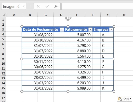 Colar Tabela Como Imagem no Excel, resultado