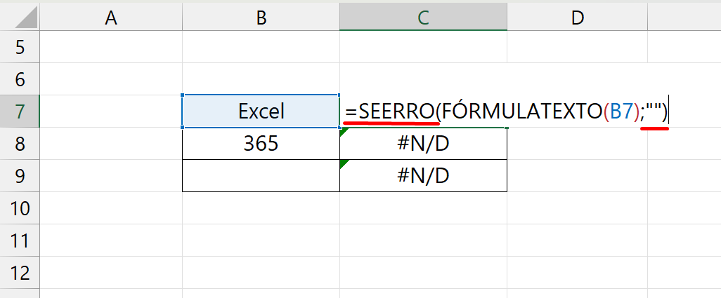 Função FÓRMULATEXTO no Excel, seerro