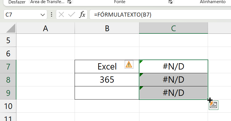 Função FÓRMULATEXTO no Excel