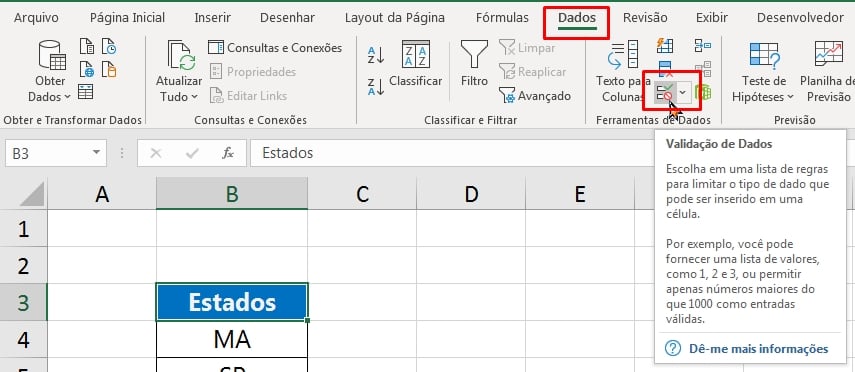 Mensagem ao Selecionar Célula no Excel, validação de dados