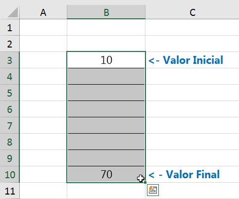 Preenchimento em Série no Excel, seleção