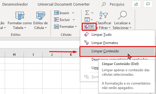 Botão de Limpar do Excel, limpar conteúdo