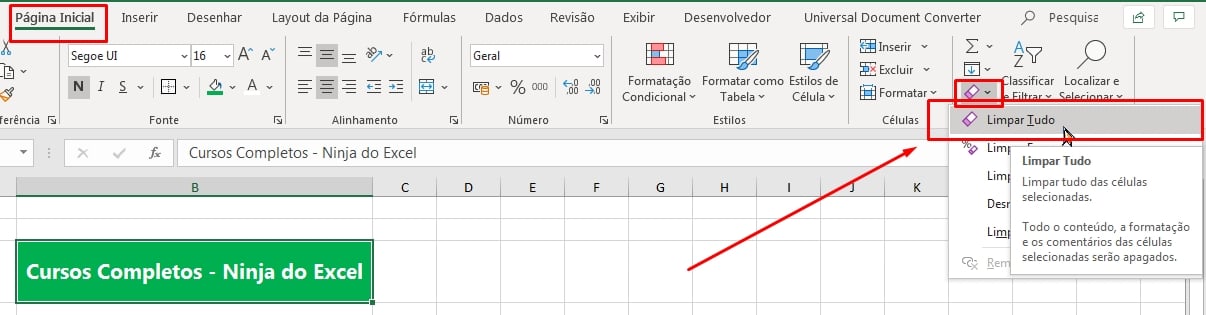 Botão de Limpar do Excel, limpar tudo