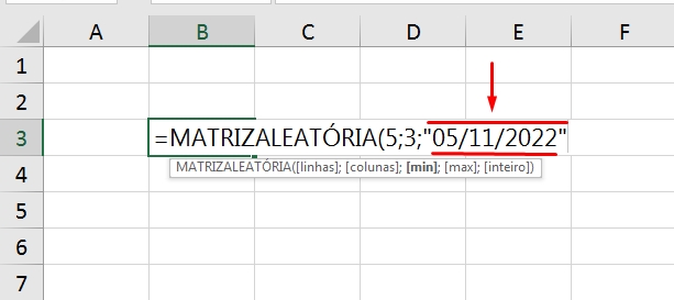 Função MATRIZALEATÓRIA Com Datas, sintaxe min
